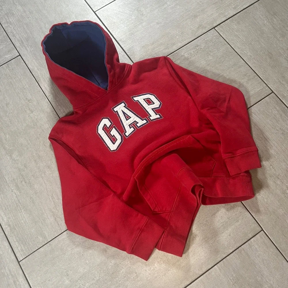 Gap Kids Arch Logo Pullover Hoodie Red Navy Blue Size 10